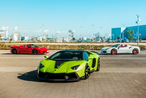 Ferrari 488, F430, and Lambo Aventador